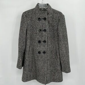 GLO Jeans Black & White Tweed Double Breasted Coat Size Large